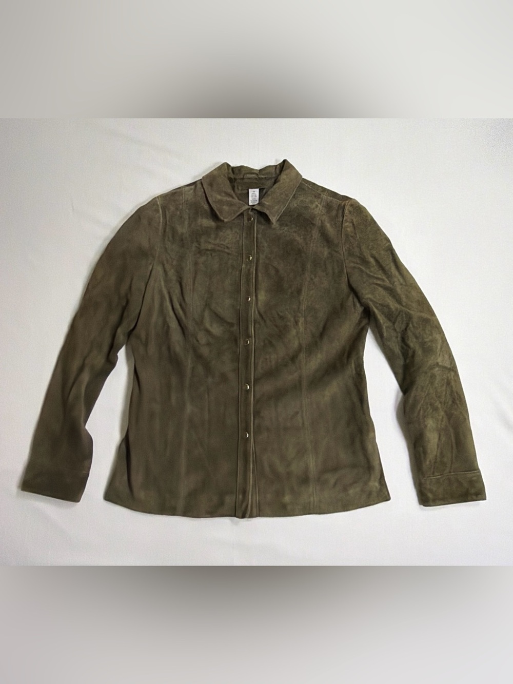 Olive Leather Suede Snap-Front Shirt Jacket - Women